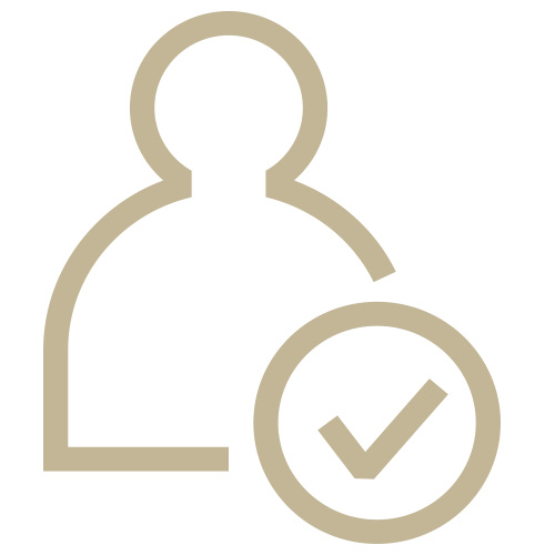 Beige user icon with a checkmark symbolizing personalized and approved immigration, refugee, and citizenship legal services by Venko Law Firm in Ottawa.