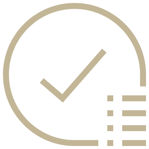 Beige checkmark icon symbolizing verified, reliable, and trusted immigration and legal services provided by Venko Law Firm in Ottawa.