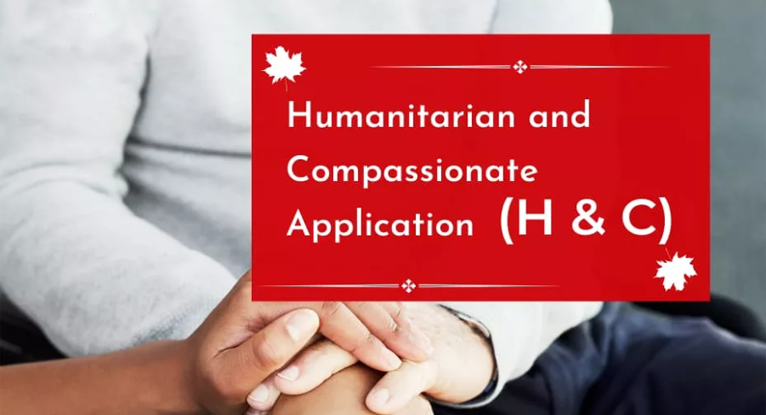 Hands offering support symbolizing compassion with a red banner reading “Humanitarian and Compassionate Application (H&C)” — representing Canadian immigration and refugee assistance by Venko Law Firm Ottawa.